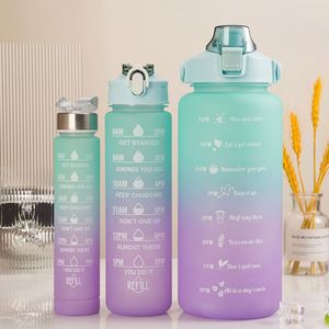 Venta al por Mayor de Juego de 3 Botellas de Agua Deportivas de Plástico con Pajita para Niños, Botella de Agua Motivacional para Niños para la Escuela - Product Image 1
