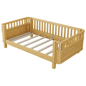 Cama Individual Segura para Niños de Madera Maciza Resistente <span class=keywords><strong>con</strong></span> Barandilla Anticaídas, Cama Individual para Dormir Juntos - Product Image 4