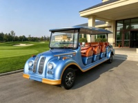 Voiture électrique de tourisme vintage 8 places, design roadster classique, moteur AC 4 kW, batterie 72V 100Ah, bleu métallisé clair