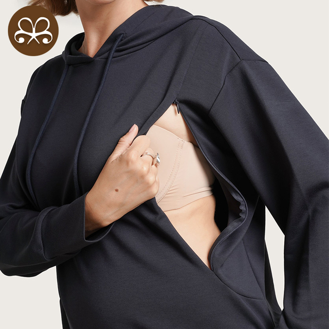 Custom Logo Women's Fleece Maternity & Nursing Hoodie Sweatshirt - Soft Pregnancy Breastfeeding Sweatshirt Hoodie for Women