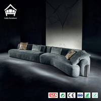 Luxuriöses Modulares L-förmiges Sofa aus Bouclé-Stoff mit Polierten Bronze-Paneelen, Komplettlösung für Maßgefertigte Villen-Einrichtung
