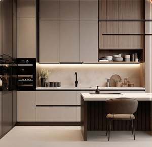 SANTOPOVA Modern Farmhouse 3D Complete Open Concept Wooden Modular Kitchen <b>Cabinets</b> Melamine Board Sink for Home Use - Product Image 1