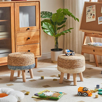 Reposapiés Otomano Ecológico Tejido a Mano con Patas de Madera Maciza, Banco Versátil para Entrada, Asiento para Tocador, Reposapiés para Sala de Estar