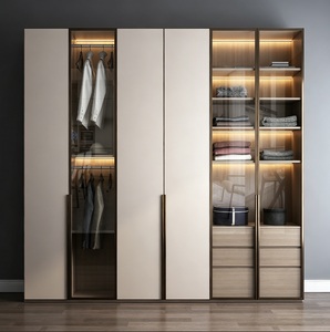 Armario de Dormitorio de Lujo con Puerta de Vidrio, Luz LED y Cajones de Cierre Suave <span class=keywords><strong>para</strong></span> Vestidor de Villa - Product Image 4
