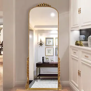 Arch French PU Framed Mirrors Decor Full Length Gold Dressing Mirror Wall