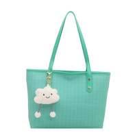 Tas Tote Rajut Tweed Vintage Grosir Pabrik, Gantungan Awan Bulu Lucu, Kapasitas Besar, Tas Selempang Belanja Kasual Wanita