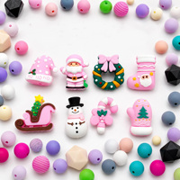 Perles en silicone 3D stéréo DIY pour Noël, perles en silicone roses pour la fabrication de bijoux, vente en gros