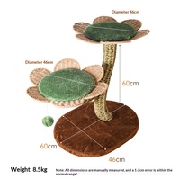 Arbre d'activités élégant pour chat à motif floral, plateforme en fleurs tressées naturelles, coussin moelleux, griffoir en sisal, balle de jeu interactive suspendue