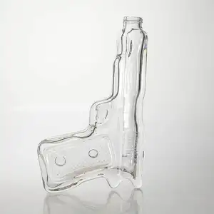Customized 100ml 200ml 375ml 500ml Gun Shape Glass Bottle For Vodka Whisky Liquor Spirit Bottle With Cork
