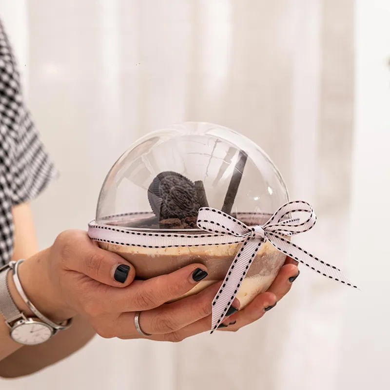 Caja de plástico transparente para repostería, embalaje portátil con forma de bola redonda para pasteles