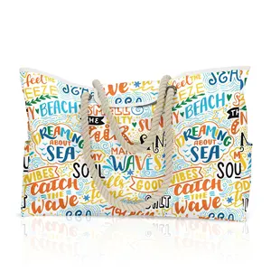 China factory light weight letter printing tote beach bag with cotton rope handle