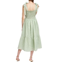 Robe longue d'été décontractée à carreaux, taille haute smockée, taille unique, à volants, col carré, avec liens aux épaules et fronces