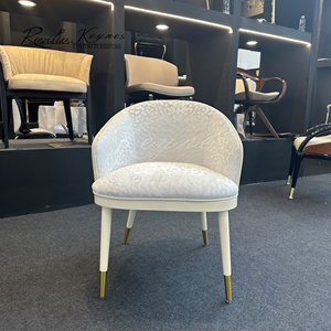 Keynes Modern Luxury Jacquard Fabric Accent Chair Cream White Upholstered Leisure Armchair with Gold Tipped Legs for Living Room - Product Image 1