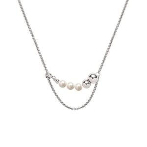 Collier simple et élégant en acier inoxydable avec chaîne carrée en perles et collier à double rangée de perles en acier réglable - Product Image 1