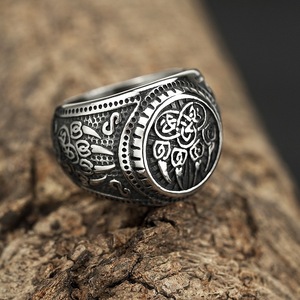 yunnique European American Titanium Steel <b>Ring</b> <b>Men</b> Nordic Viking Compass Hip Hop Style Round Geometric Gift Jewelry - Product Image 2