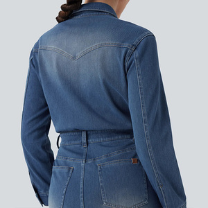Vestido Midi de Mezclilla <span class=keywords><strong>para</strong></span> Dama Fabricante Personalizado 2025 Moda Casual Verano Otoño Invierno Vestido Camisero de Denim Azul <span class=keywords><strong>para</strong></span> <span class=keywords><strong>Mujer</strong></span> - Product Image 5