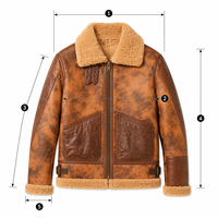 Blouson Rétro en Cuir Délavé pour Homme, Doublure Polaire Effet Peau de Mouton, Manteau Moto Biker, Veste Aviateur Marron Vieilli