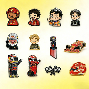 Pins de revers personnalisés en métal pour équipes de course F1, émaillés polis avec impression UV, pour casquettes, chapeaux et vêtements, thème logo sportif - Product Image 1
