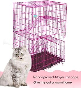 Supergroot rechthoekig kattenappartement, vier verdiepingen tellende dierenhotel, hoogwaardig stevig opvouwbaar draadkattenhok, meerdere niveaus voor springen - Product Image 4