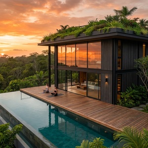Maison préfabriquée <span class=keywords><strong>Zen</strong></span> Wabi-Sabi 35 m² avec toit végétal, en cèdre Yakisugi et verre, maison mobile modulaire, <span class=keywords><strong>villa</strong></span> de villégiature OEM - Product Image 2