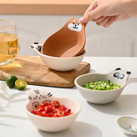 Petits bols à sauce en silicone au design coréen de dessin animé, avec couvercles antidérapants, mignons, noirs et kaki