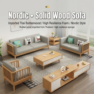 Ensemble de canapés en tissu et bois massif, style minimaliste japonais, canapé de salon, table basse, meuble <span class=keywords><strong>TV</strong></span>, combinaison de meubles - Product Image 2