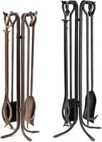 Ensemble d'outils de cheminée en fer noir 5 pièces pinces de poker hautes pelle balai support accessoires forgés à la main