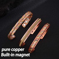 Gelang Tembaga Merah Murni Vintage Pria PFT dengan Gelang Anyaman Garis Silang Retro dan Pembukaan yang Dapat Disesuaikan untuk Aksesori Tangan