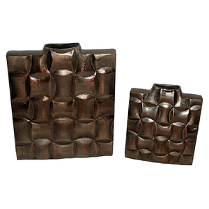 Jarrón de Metal Texturizado, Florero Decorativo Cuadrado para Decoración de Mesa en Hogar y Bodas - Product Image 1