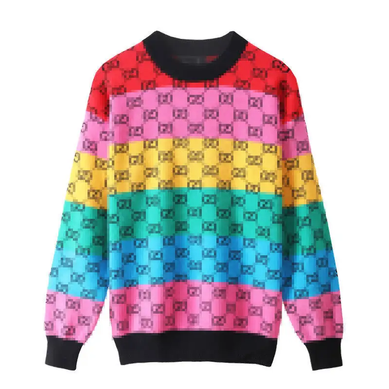 knitted Trendy design 2022 clothes oversized cardigan rainbow striped sweaters knitted for women thicken coat