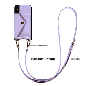 Étui de téléphone portefeuille à bandoulière en cuir végétalien avec sangle porte-cartes pour <span class=keywords><strong>iphone</strong></span> X Xs 12 Mini 13 Mini - Product Image 1
