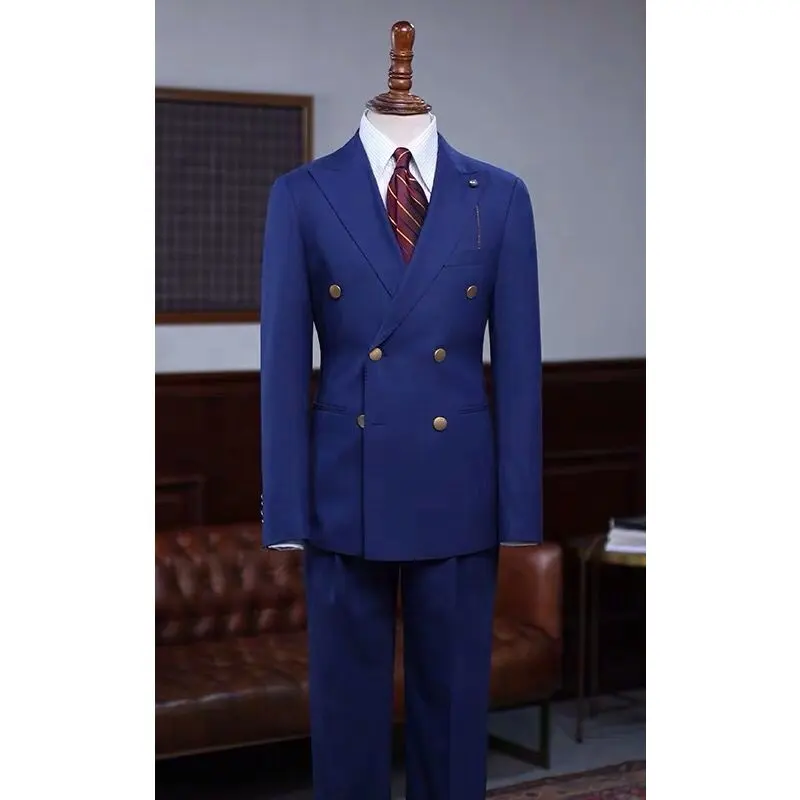 Trajes personalizados de alta calidad para hombre, traje formal de negocios de diseño azul, chaqueta, abrigo azul, pantalón