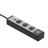 Multiprise de bureau universelle 65W à charge rapide multifonctionnelle 3 prises AC 2 ports USB-A + 1 port USB-C Normes US/UK/EU