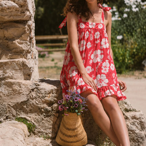 Robe de plage hawaïenne à imprimé floral personnalisée par le fabricant, luxueuse, respirante, en lin et coton, mini-robe. - Product Image 3
