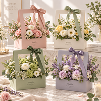 Boîte de transport pour bouquets floraux en carton, avec poignée découpée en forme de nœud, pour présentation de fleurs, emballage de marque OEM