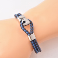 Bracelet pour homme en acier avec fermoir à crochet long et bracelets en cuir cool, bracelet bicolore pour homme