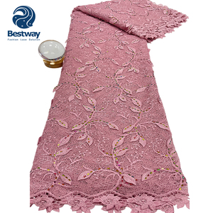 Encaje de Cordón <span class=keywords><strong>Guipur</strong></span> Bestway, Tela de Encaje Africano <span class=keywords><strong>Bordado</strong></span> <span class=keywords><strong>con</strong></span> <span class=keywords><strong>Piedras</strong></span>, Tela de Encaje Nigeriana de Alta Calidad para Bodas y Fiestas - Product Image 4