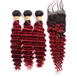 Kostenlose Probe Raw 1b/Burgund # Deep Wave <span class=keywords><strong>RED</strong></span> Virgin Peruanisches Menschenhaar Lieferant, Ombre Human Hair Bundles - Product Image 5