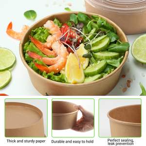 カスタム印刷された360ml-1500mlクラフトペーパーサラダボウル/環境に優しい使い捨てテイクアウェイボウル/食品包装用ラウンドシャドウボウル - Product Image 2