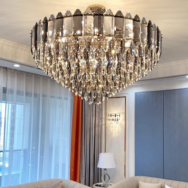 Modern Dining Room LED Gray Crystal Chandelier Decorate Hotel Living Room Ball Room Bedroom Luxurious Chandelier