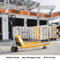 Chariot à palettes manuel avec balance intégrée 2000 kg, hauteur de levage 85 mm, pour manutention de marchandises, logistique, fermes, intérieur/extérieur, garantie 1 an
