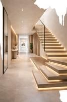 Escaliers pliants d'intérieur sur mesure, durables, en acier inoxydable, avec balustrade en verre moderne pour villa, loft, duplex et appartement, avec marches en pierre naturelle empilées