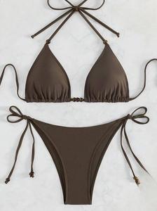 <span class=keywords><strong>Traje</strong></span> de <span class=keywords><strong>baño</strong></span> Mujer Halter Bikini Sets Tie Side Solid String Tanga Bikinis Para Mujer <span class=keywords><strong>Traje</strong></span> de <span class=keywords><strong>baño</strong></span> De dos piezas <span class=keywords><strong>Traje</strong></span> De <span class=keywords><strong>baño</strong></span> De <span class=keywords><strong>Bebe</strong></span> Nina - Product Image 4