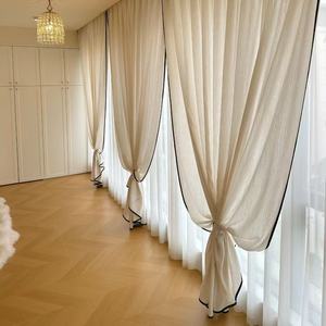 Rideau semi-<span class=keywords><strong>occultant</strong></span> YCSP haut de gamme en <span class=keywords><strong>tissu</strong></span> drapé doux et fluide, polyester/coton/lin, pour salon et bureau - Product Image 5