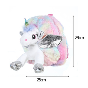 Nouveau Fluffy Mini Rainbow <span class=keywords><strong>Licorne</strong></span> <span class=keywords><strong>Sac</strong></span> à <span class=keywords><strong>dos</strong></span> en peluche Logo personnalisable pour les filles et les garçons-China Wholesale - Product Image 6