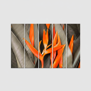 ผ้าใบพิมพ์ลาย: ศิลปะดอกไม้นกสีส้มสง่างามชุด5ผืนผ้าใบ - Product Image 2