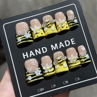 TSZS 10 pièces de faux ongles en forme de bec de canard style Y2K, faits à la main, à presser, décorés de fleurs en strass 3D de luxe, en acrylique, pour femmes