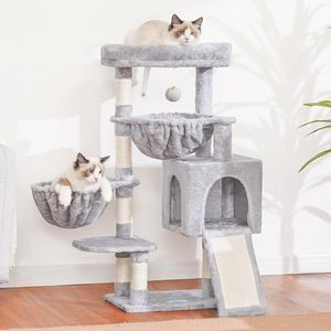 Multi-level kattentoren voor binnenkatten, 2 verbrede pluche zitplaatsen, kattencondo met krabplank en grote holletjes - Product Image 2