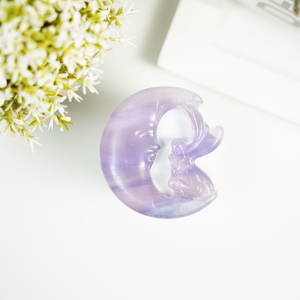 Scultura in Cristallo di Quarzo Lucidato, Pietre Naturali per Guarigione Spirituale, Intaglio di Luna Fata in Ossidiana Argento - Product Image 4