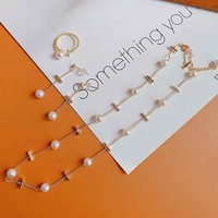 Hecho a mano 6-7MM agua dulce Akoya perla collar pendientes anillo conjunto nuevo Popular chapado en oro joyería para fiestas